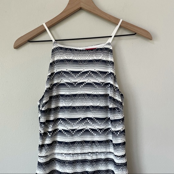 Saks Fifth Avenue Chevron Stripe Pattern Navy & White Spaghetti Strap Maxi Dress - Picture 2 of 8